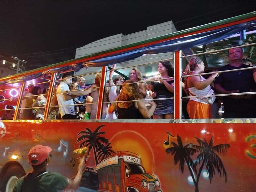 Cartagena: Party on a typical bus crossing the city - Bay views through Bocagrande, Laguito, and Castillogrande