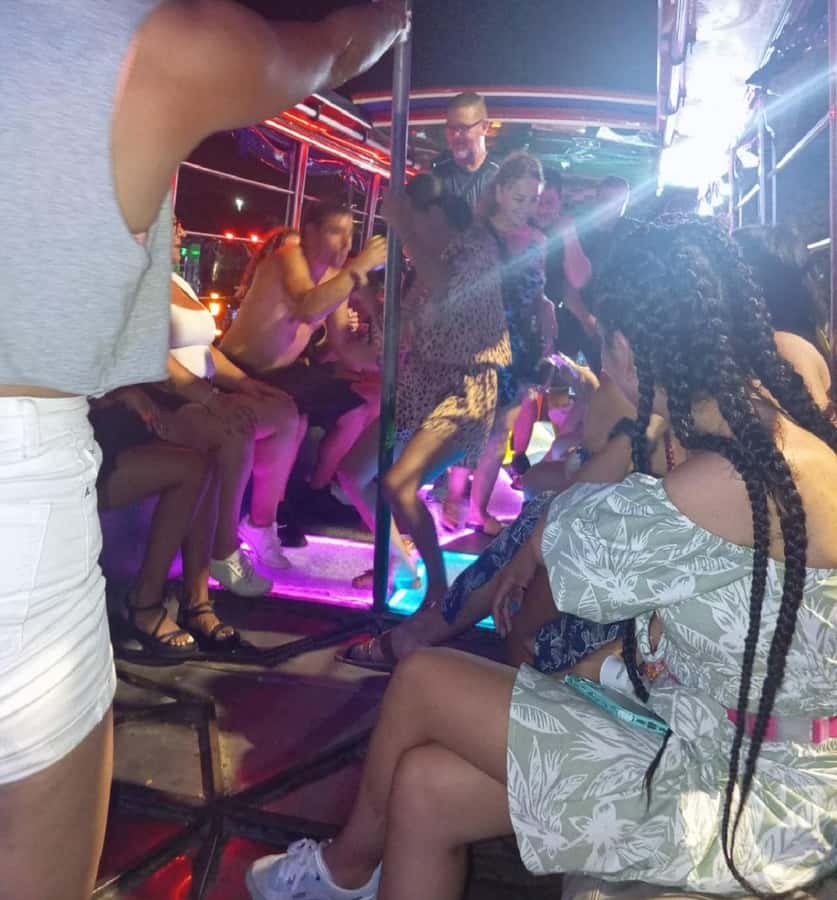 Cartagena: Party on a typical bus crossing the city - Music, animation, and the ride itself