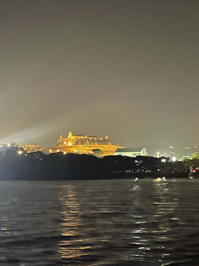 Cartagena: Private Sunset and Night Boat Tour - San Felipe Castle from the water